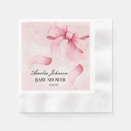 Girl Baby Dusche Blush Pink Ribbon Coquette Serviette (Vorderseite)