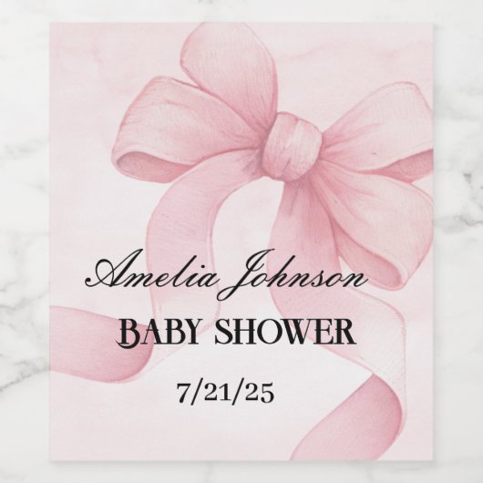 Girl Baby Dusche Blush Pink Ribbon Coquette Weinetikett (Einzelnes Label)