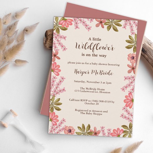 Girl Baby Dusche Blütendusche Wildblume Rosa Sweet Einladung