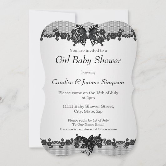 Girl Baby Dusche Butterfly Schwarz-weiß Blonde Einladung (Rückseite)