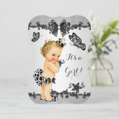 Girl Baby Dusche Butterfly Schwarz-weiß Blonde Einladung (Stehend Vorderseite)