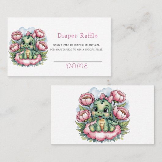 Girl Baby Dusche Dino Delight Diaper Raffles Visitenkarte (Vorne/Hinten)