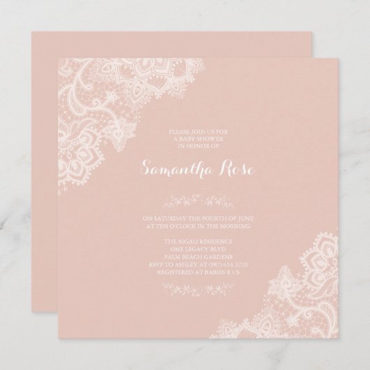 Girl Baby Dusche Einladung Pink Lace (Vorne/Hinten)