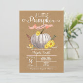 Girl Baby Dusche Little Pumpkin Fall Invite Einladung (Stehend Vorderseite)
