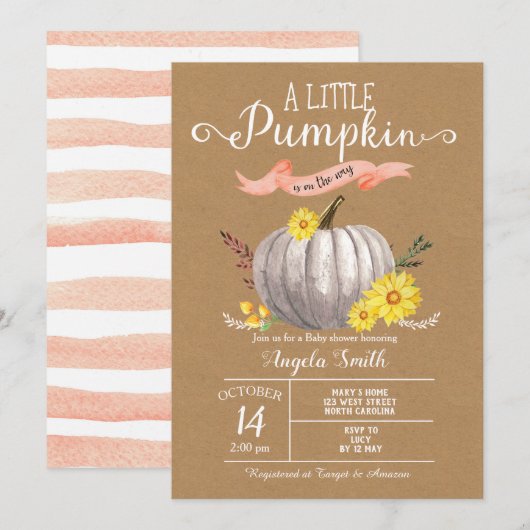 Girl Baby Dusche Little Pumpkin Fall Invite Einladung (Vorne/Hinten)