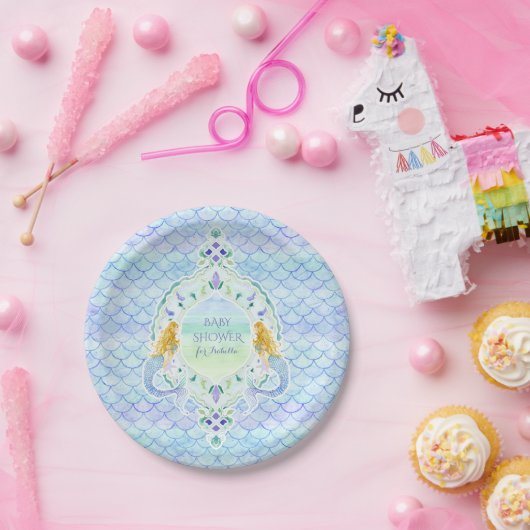 Girl Baby Dusche Meerjungfrau Fish Scale Muster Pappteller (Party)