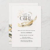 Girl Baby Dusche Naturgold abstrakte Wasserfarbe Einladung (Vorne/Hinten)