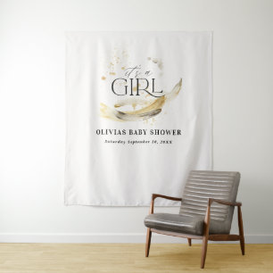 Girl Baby Dusche Naturgold abstrakte Wasserfarbe Wandteppich