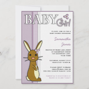 Girl Baby Dusche Niedlich Bunny Blume - Lila Einladung