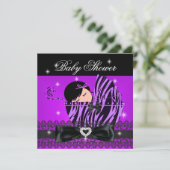 Girl Baby Dusche Party Lila Black Lace Einladung (Stehend Vorderseite)