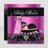 Girl Baby Dusche Party Pink Black Lace Einladung (Vorne/Hinten)