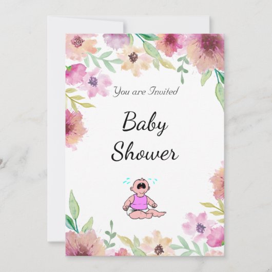 Girl Baby Dusche Party Rosa Blume Einladung (Vorderseite)