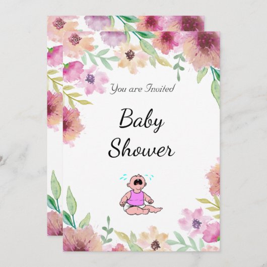 Girl Baby Dusche Party Rosa Blume Einladung (Vorne/Hinten)