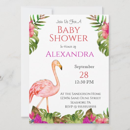 Girl Baby Dusche Pink Flamingo Tropical Wildlife (Vorderseite)