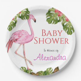 Girl Baby Dusche Pink Flamingo Tropical Wildlife Pappteller