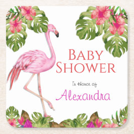 Girl Baby Dusche Pink Flamingo Tropical Wildlife Rechteckiger Pappuntersetzer