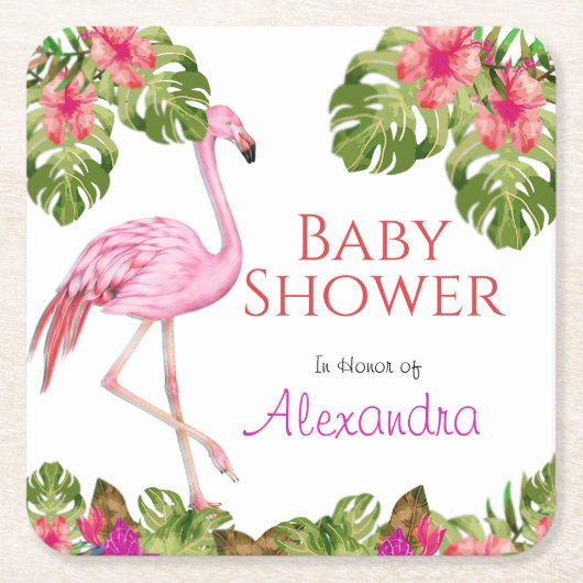 Girl Baby Dusche Pink Flamingo Tropical Wildlife Rechteckiger Pappuntersetzer (Vorderseite)