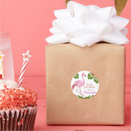 Girl Baby Dusche Pink Flamingo Tropical Wildlife Runder Aufkleber