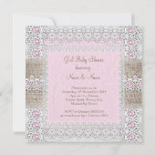 Girl Baby Dusche Pink Pearl Bow Lace Burlap 3 Einladung (Rückseite)