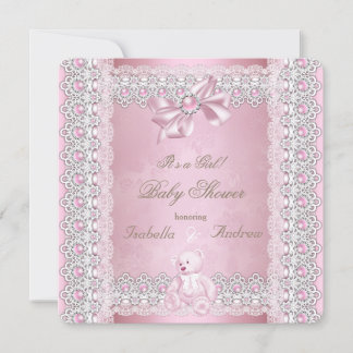 Girl Baby Dusche Pink Pearl Bow Lace Damask Einladung