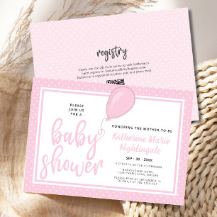 Girl Baby Dusche Pink Polka Dot BOHO QR Code Einladung