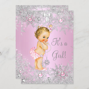 Girl Baby Dusche Pink Winter WonderLand Blonde Einladung