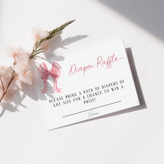 Girl Baby Dusche Rosa Bow Diaper Raffle Begleitkarte