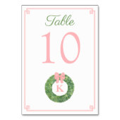 Girl Baby Dusche Rosa Monogram Boxwood Wreath Tischnummer (Rückseite)