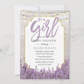 Girl Baby Dusche Rustikale Lavendel String Lights Einladung (Vorderseite)