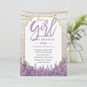 Girl Baby Dusche Rustikale Lavendel String Lights Einladung (Stehend Vorderseite)