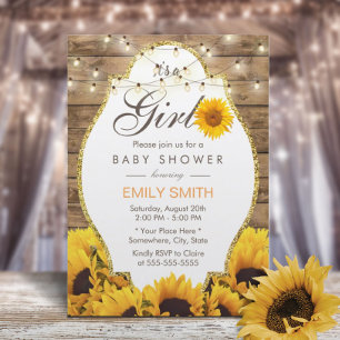 Girl Baby Dusche Rustikale Sonnenblumen String Lig Einladung