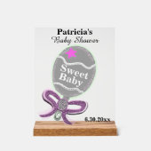 Girl Baby Dusche Silver Pink Rattle Acrylschild (Vorderseite)