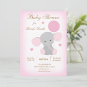 Girl Baby Dusche Sprinkle Einladung Elephant Pink (Stehend Vorderseite)