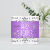 Girl Baby Dusche Winter Wonderland Lila White 3 Einladung (Stehend Vorderseite)