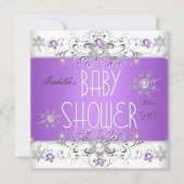 Girl Baby Dusche Winter Wonderland Lila White 3 Einladung (Vorderseite)