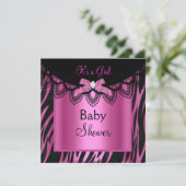 Girl Baby Dusche Zebra Hot Pink Black Einladung (Stehend Vorderseite)