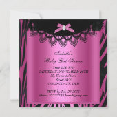 Girl Baby Dusche Zebra Hot Pink Black Einladung (Rückseite)