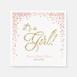 Girl Baby Duschpapier Napkin Pink Gold Confetti Serviette