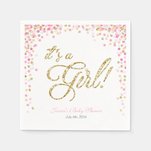 Girl Baby Duschpapier Napkin Pink Gold Confetti Serviette (Vorderseite)