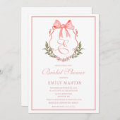 Girl-Baby-Duschwache-Wappen mit Monogramm Einladung (Vorne/Hinten)