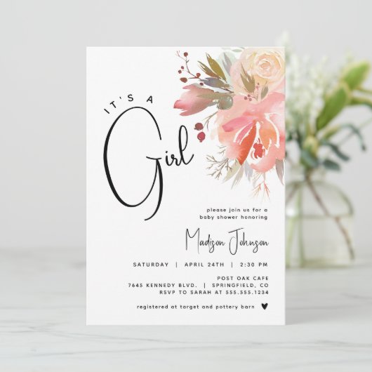 Girl Baby Duwer Bloral Einladung (Stehend Vorderseite)