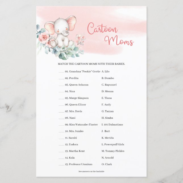 Girl Baby Elephant Eucalyptus Cartoon Mama (Vorderseite)