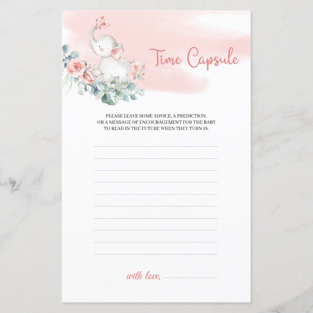 Girl Baby Elephant Eucalyptus wreath Time Kapsel (Vorderseite)