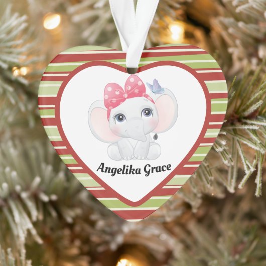 Girl Baby Elephant mit Bow Individuelle Name Ornament (Baum)