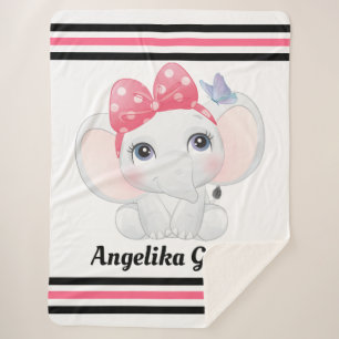 Girl Baby Elephant mit Bow Individuelle Name Sherpadecke