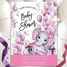 Girl Baby Elephant Pink Balloons Sweet Baby Dusche Einladung