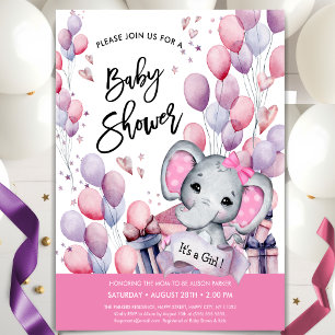 Girl Baby Elephant Pink Balloons Sweet Baby Dusche Einladung