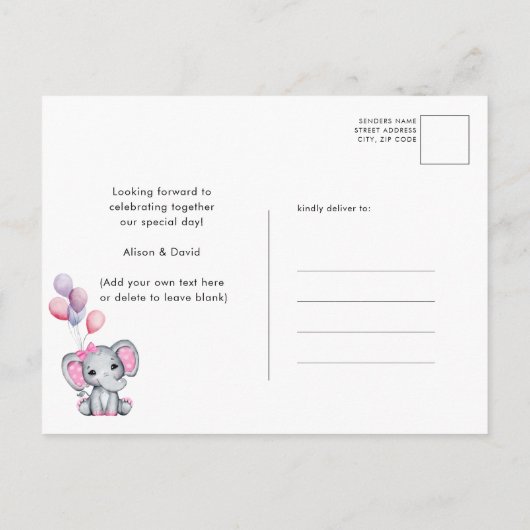 Girl Baby Elephant Pink Balloons Sweet Baby Dusche Einladungspostkarte (Rückseite)