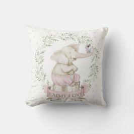 Girl Baby Elephant Pink Green Beige Kissen
