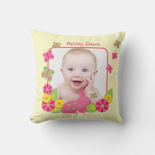 Girl Baby Foto Template Bunny Butterfells Blume Kissen (Vorderseite)
